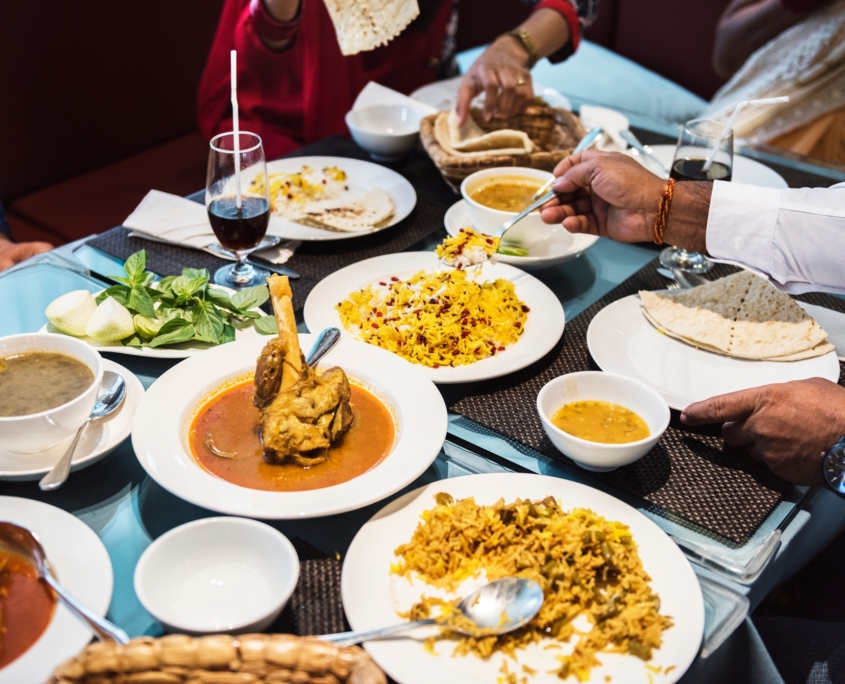 Family having Indian food